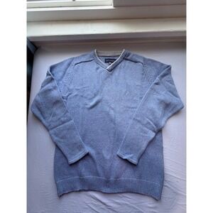 True Measure Men's Blue Cotton Silk Blend V-Neck Knit Sweater Size L